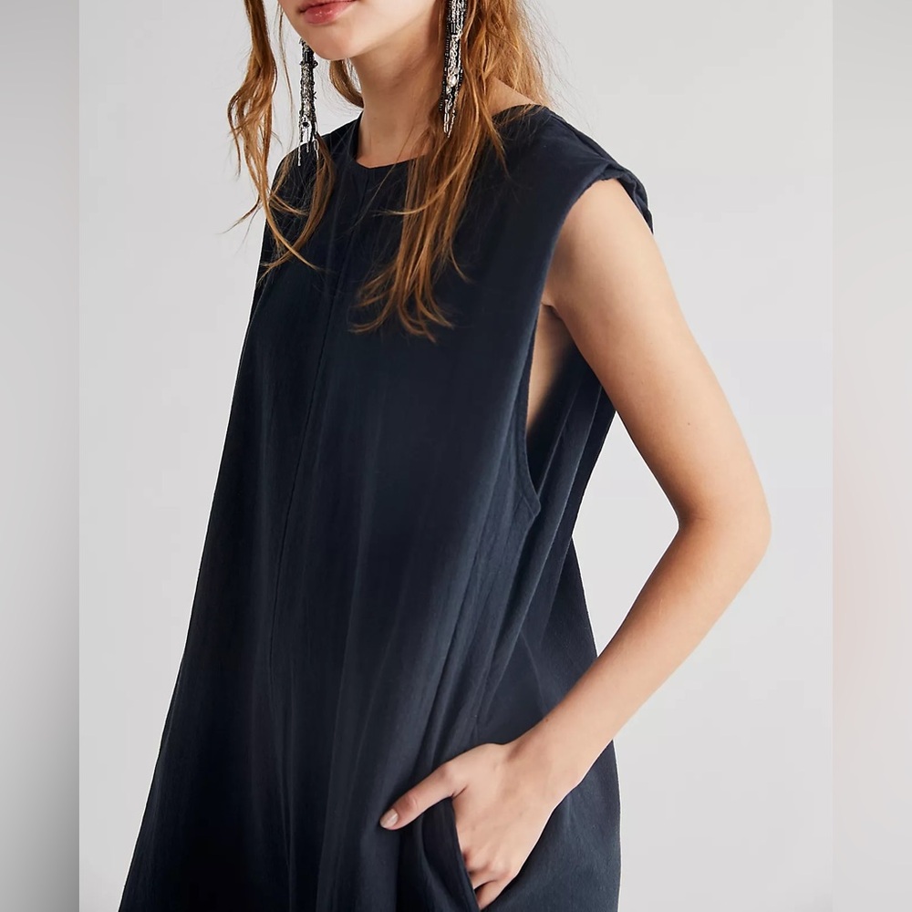Free People Navy Sleeveless Wide-Leg Jumpsuit - Picture 3 of 10